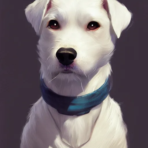 Prompt: a white dog wearing a blue cap,Character design by charlie bowater, ross tran, artgerm, and makoto shinkai, detailed, inked, western comic book art, 2021 award winning painting,digital art,ultra realistic,ultra detailed,art by greg rutkowski,detailed face,hyperdetailed,photorealistic