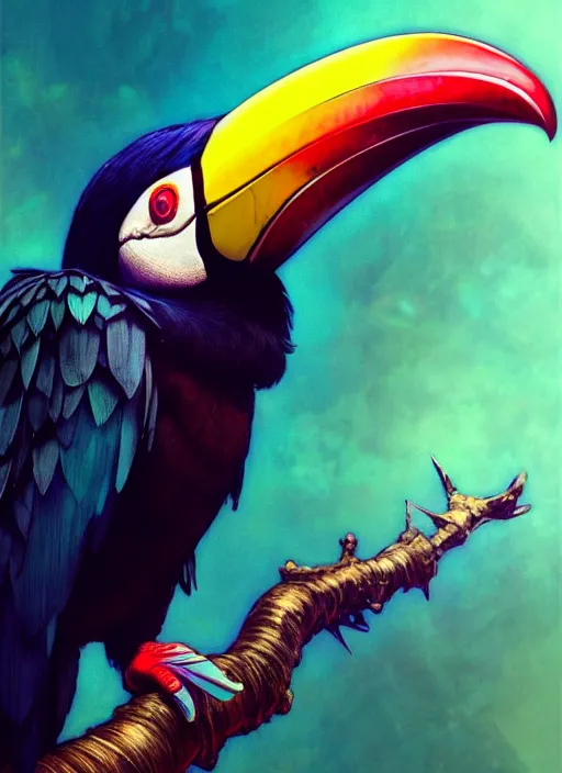 close up portrait of toucan god, blue iridescent | Stable Diffusion ...
