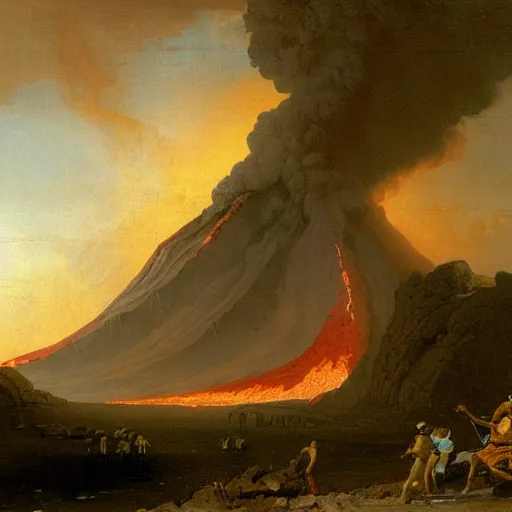 Prompt: volcano eruption, artwork by hubert robert