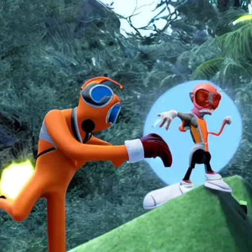 Prompt: Gordon Freeman Battling a headcrab in the Sonic Green Hill Zone 4k graphics exclusive HalfLife DLC.