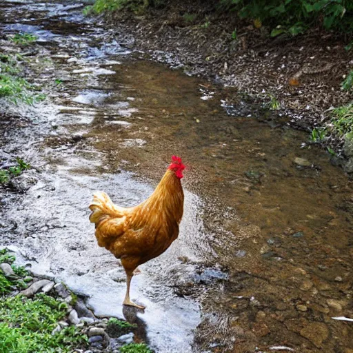 Image similar to a chicken next to a stream