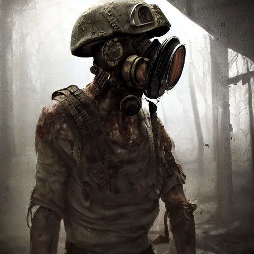 Prompt: military zombie with pig body type in broken gasmask, details face, photo, bloody eyes, unreal engine, digital, artstation, detailed body, heavenly atmosphere, digital art, overdetailed art, trending on artstation, cgstudio, the most beautiful image ever created, dramatic, award winning artwork, beautiful scenery