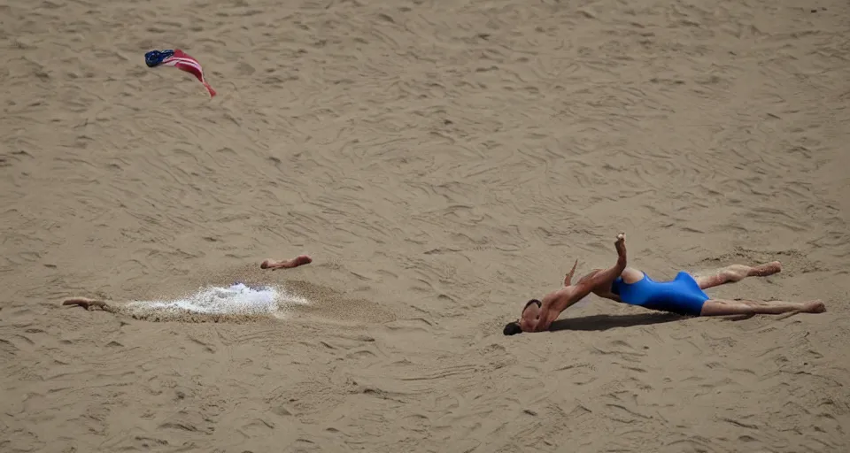 Prompt: olympic swimming in sand. instead of water there is sand, extremely coherent