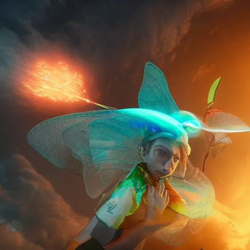 Image similar to portrait of a air sprite, wind, glowing background lighting, hyper detailed, fairy tale, 4 k octane render