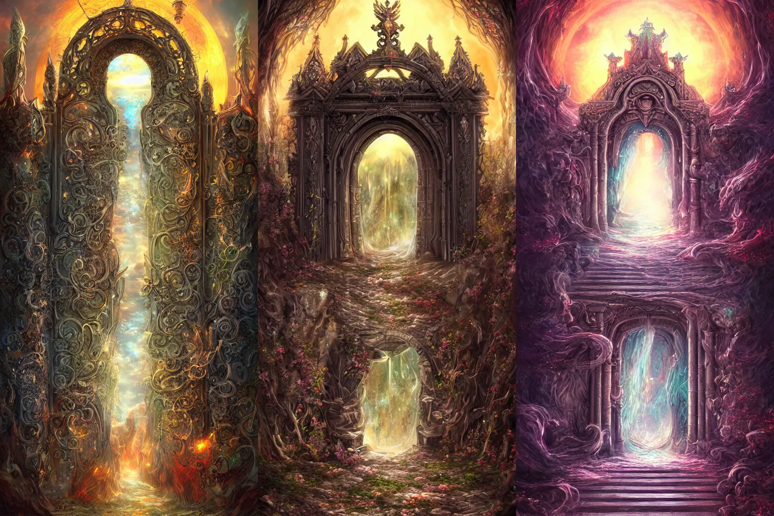 Prompt: The gate to the eternal kingdom of love, fantasy, digital art, HD, detailed.