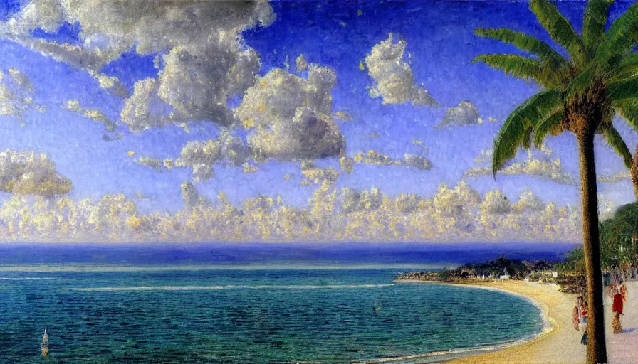 Image similar to a ultradetailed beautiful painting of the thunderstorm sky of the rio de janeiro palace balustrade designed by jules bastien - lepage, tarsila do amaral, frank weston and gustave baumann, beach, trending on artstation, mediterranean, palm trees, sharp focus, colorful refracted sparkles and lines, soft light, 8 k 4 k