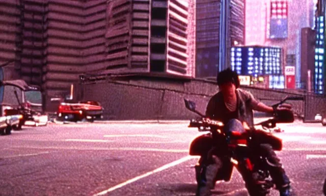Image similar to full - color cinematic movie still from a 1 9 8 8 live - action adaptation of akira, in neo tokyo. science - fiction ; action ; gritty ; dystopian ; violent ; apocalyptic.