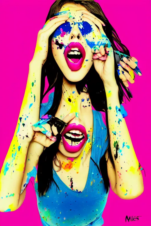 Image similar to girl screamin yolo - aesthetic, smooth painting, remove, each seeds detail, 4 k, illustration, comical, acrylic paint style, pencil style, torn cosmo magazine style, pop art style, ultrarealism, by mike swiderek, jorge lacera, ben lo, tyler west