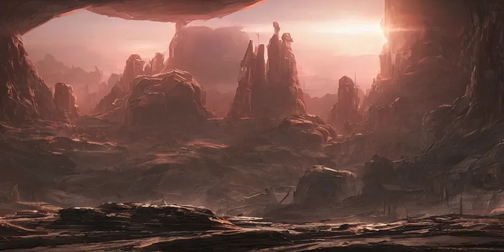 Prompt: ancient futuristic civilization in another planet, dramatic lighting, cinematic establishing shot, extremely high detail, photorealistic, cinematic lighting