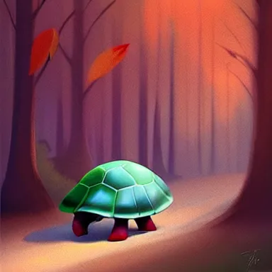 Image similar to Goro Fujita ilustration a cute turtle happily walking through the forest, painting by Goro Fujita, sharp focus, highly detailed, ArtStation