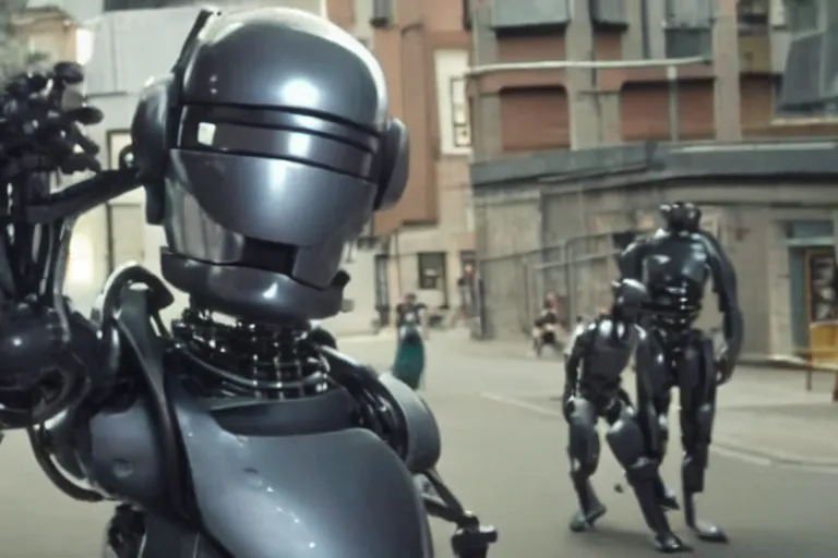 Image similar to VFX movie where Mr. Bean plays Robocop by Paul Verhoeven