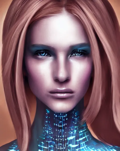 Image similar to fashion portrait, most beautiful girl in the world, glowing cybernetic augments, hyperrealism, year 2447, cdx