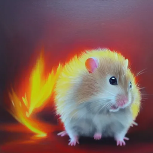 Image similar to hamster going super saiyan, oil painting