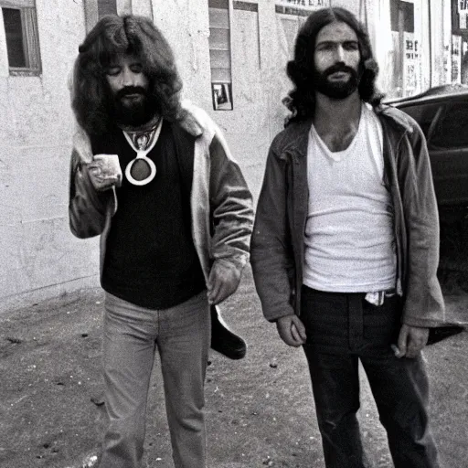 Image similar to photo of jesus and moses smoking weed in the bronx circa 1 9 7 8