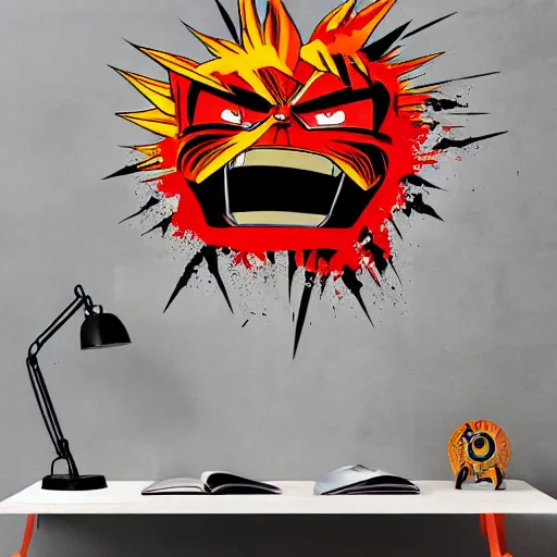 Image similar to die cut sticker, goku, gatling attack by luffy, splatter paint