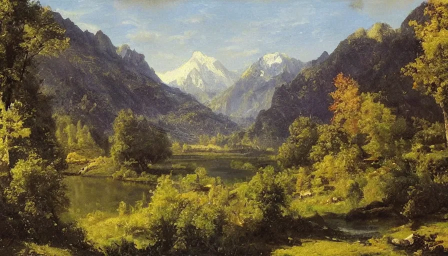 Image similar to a beautiful valley by eugene von guerard, ivan shishkin, john singer sargent