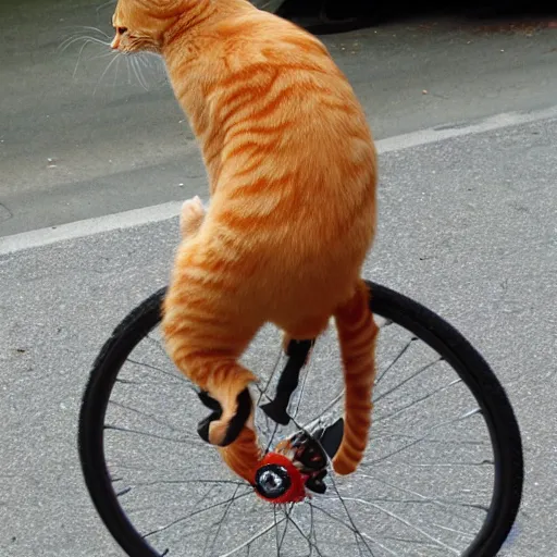 Image similar to orange tabby cat riding a unicycle