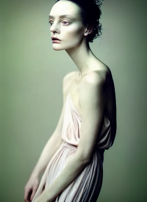 Prompt: kodak portra 4 0 0 motion blur photo portrait of a beautiful woman in style of paolo roversi, dressed in long, elegant, soft coloured gel lighting, highly detailed, sharp focus,, octane render, ethereal, out worldly colours, emotionally evoking, head in focus, soft blur light dreamy, volumetric lighting unreal engine, epic fantasy