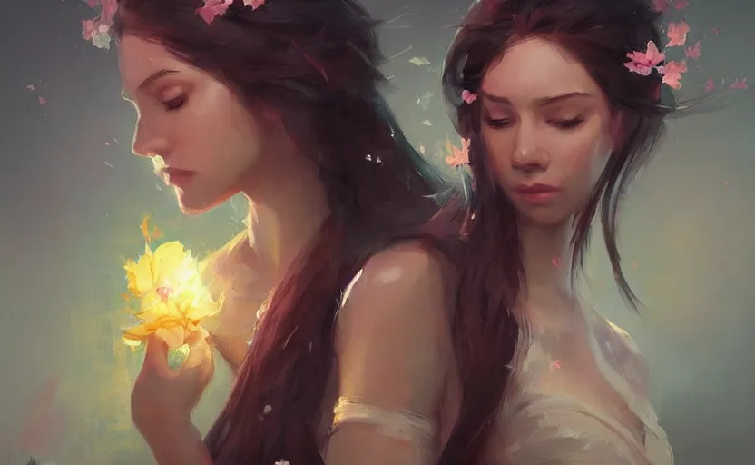 Image similar to a painting of jasmine trending on artstation in the style of greg rutkowski, beautiful, sensual, flower, portrait, adorable