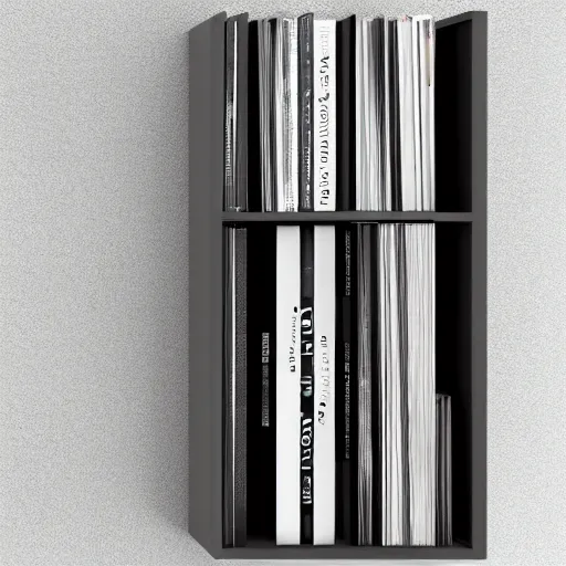 Image similar to minimal style vinyl record storage, modern architecture, high resolution