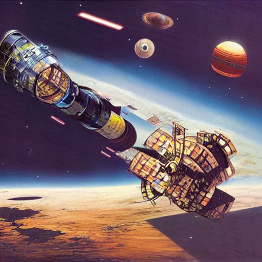 Image similar to abandoned space station, chris foss