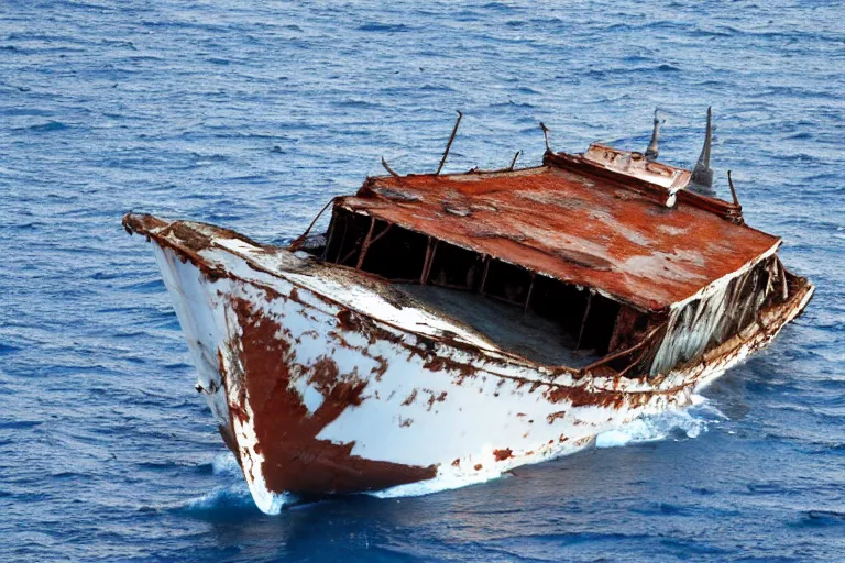 Image similar to high quality photo of old rusty ship in the middle of ocean