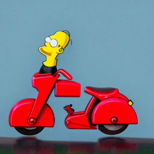 Image similar to homer Simpson riding a red bike, detailed , award winning, art, 8k