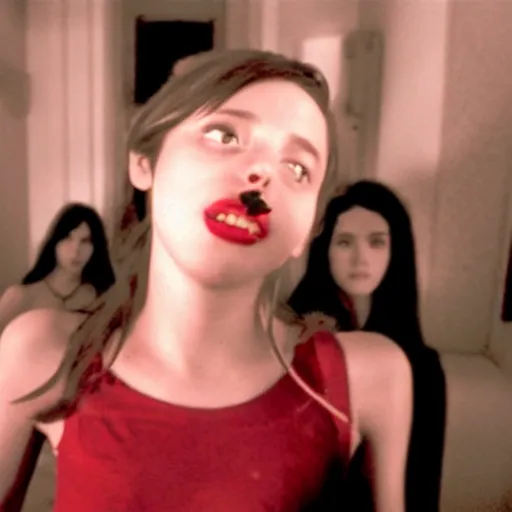 Image similar to movie still of vampire girl, cinematic composition, cinematic light, criterion collection, by gaspar noe and david lynch