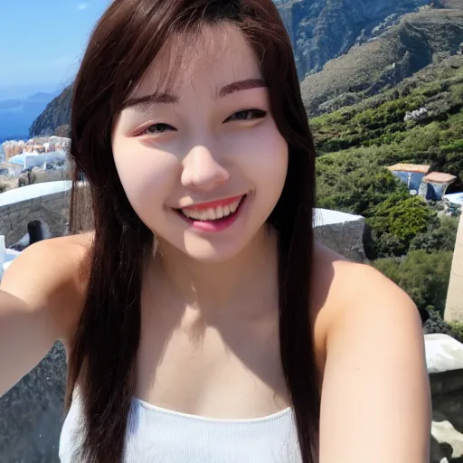 Image similar to female korean twitch streamer visiting greece and taking selfies