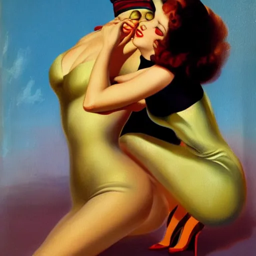 Image similar to pan am stewardess, painting by vargas, rolf armstrong