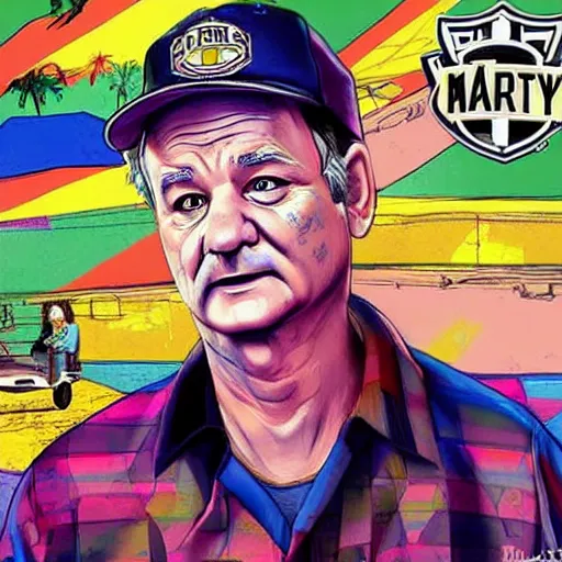 Image similar to bill murray art in gta v, highly detailed, videogame art, gtav art, colorful,