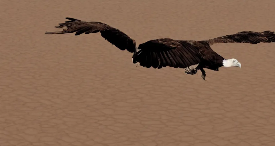 Image similar to a vulture flying over an empty desert