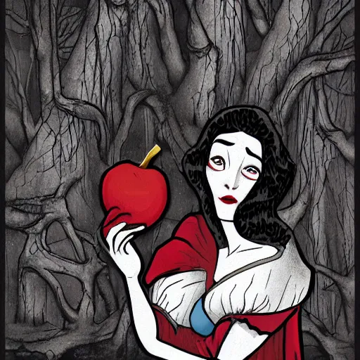 Image similar to snow white horror illustration