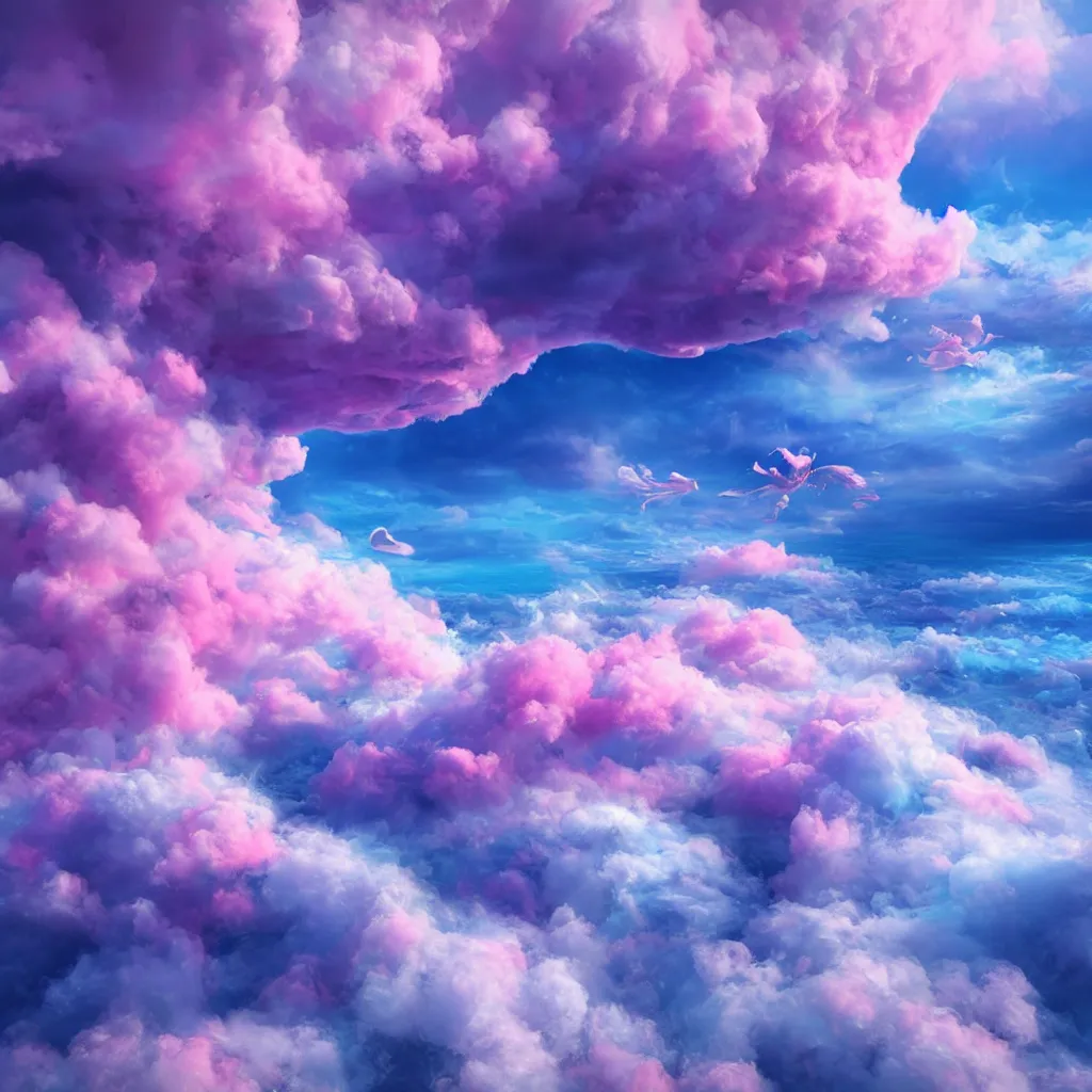 Image similar to blue and pink clouds under the sea, matte bright highly detailed, epic, 3D render, digital art, artstation, 8K artistic photography, photo-realistic, by Hiroya Oku, Jenny Seville, Francis Bacon, WLOP