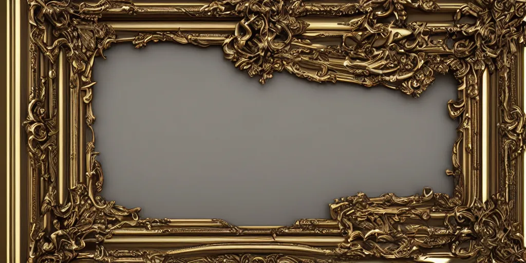 Prompt: 3 d octane render ultra photorealistic hyper detailed front view of a baroque picture frame