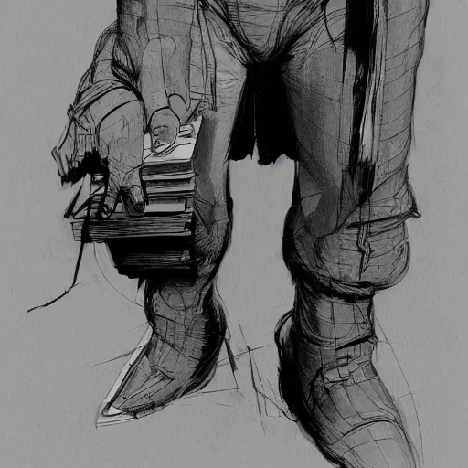 Image similar to concept art character, very high angle view, book cover, walking in cyberpunk valley highly detailed full body, smooth, sharp focus, organic, appealing, book cover, deep shadows, by Dave McKean sketch lineart for character design