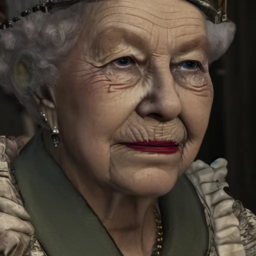 Image similar to Queen Elizabeth as an NPC in Dying Light, gameplay screenshot, insanely detailed face