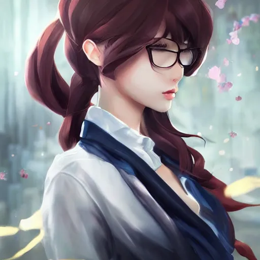 Image similar to kurisu makise, elegant, ultra highly detailed, digital painting, smooth, sharp focus, artstation, pixiv, art by Ina Wong, Bo Chen, artgerm, rossdraws, sakimichan