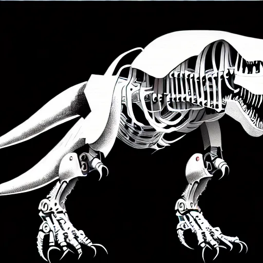 Image similar to an illustration of a book showing the complete anatomy of a cyborg t-rex, pencil sketch, extremely detailed