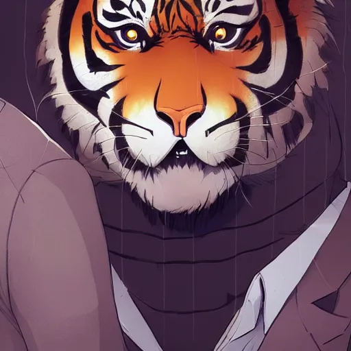 Image similar to a tiger wearing a business suit, illustration concept art anime key visual trending pixiv fanbox by wlop and greg rutkowski and makoto shinkai and studio ghibli and kyoto animation symmetrical facial features