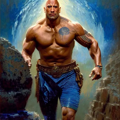 Image similar to dwayne johnson as stunning male master wizard, highly detailed painting by gaston bussiere, craig mullins, j. c. leyendecker, 8 k