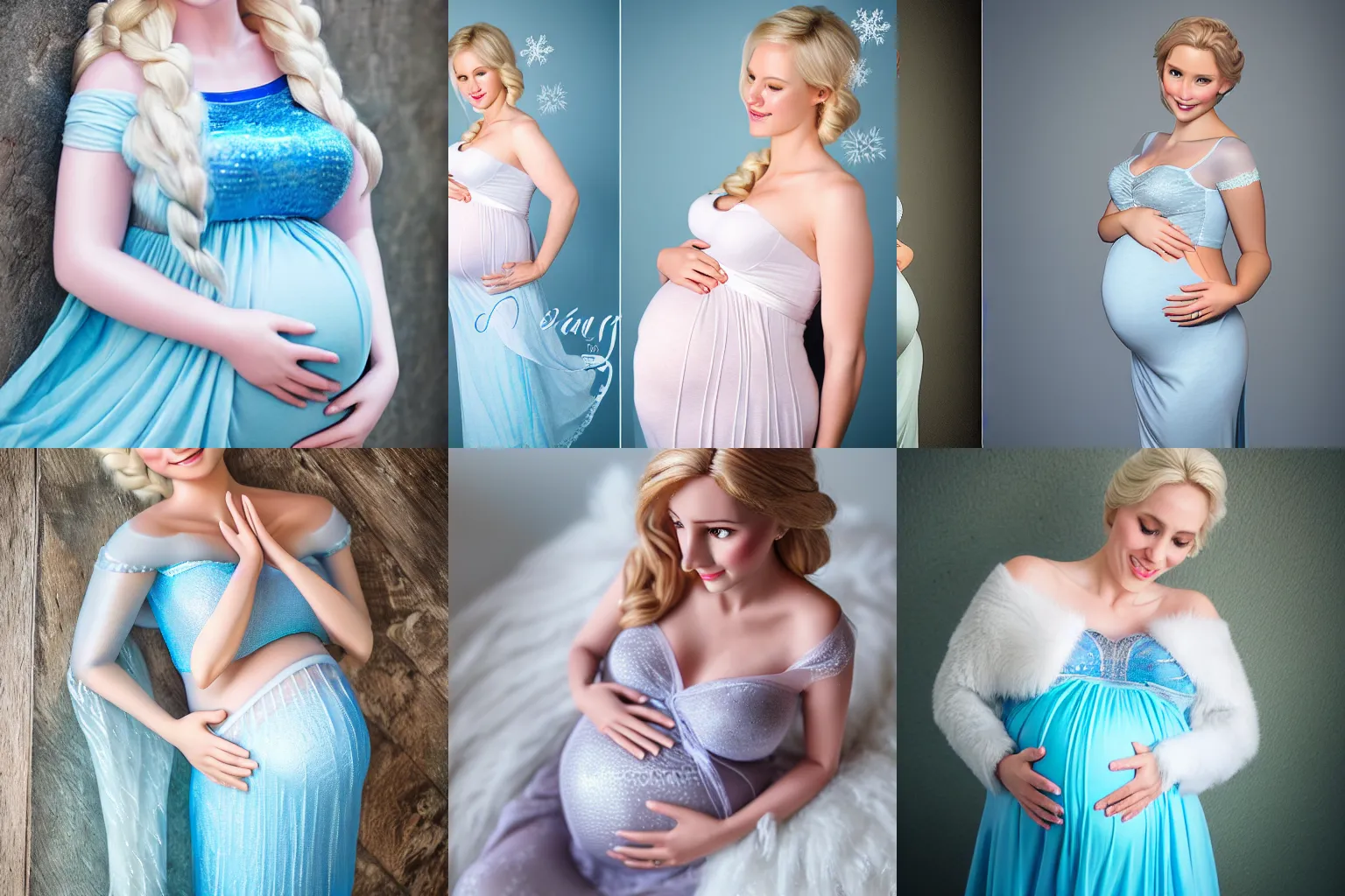 Prompt: elsa frozen, realistic maternity!!! photo, sony a 7, soft lighting, bare belly