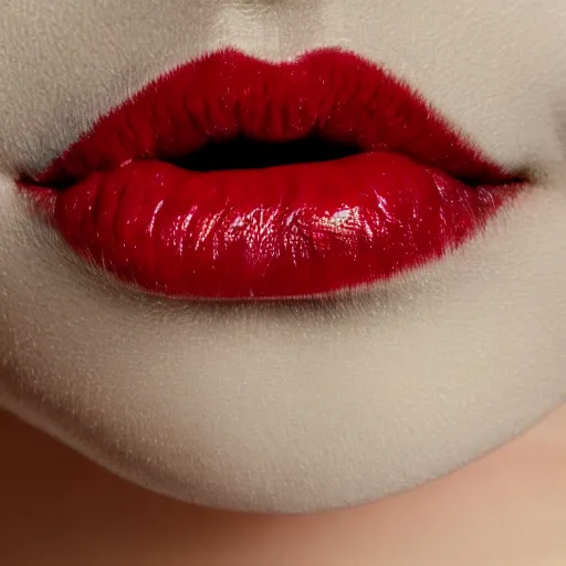 Image similar to a photo of a hyperrealistic lusty blonde woman with lucious red lips opening her mouth and sticking out her tongue photorealism