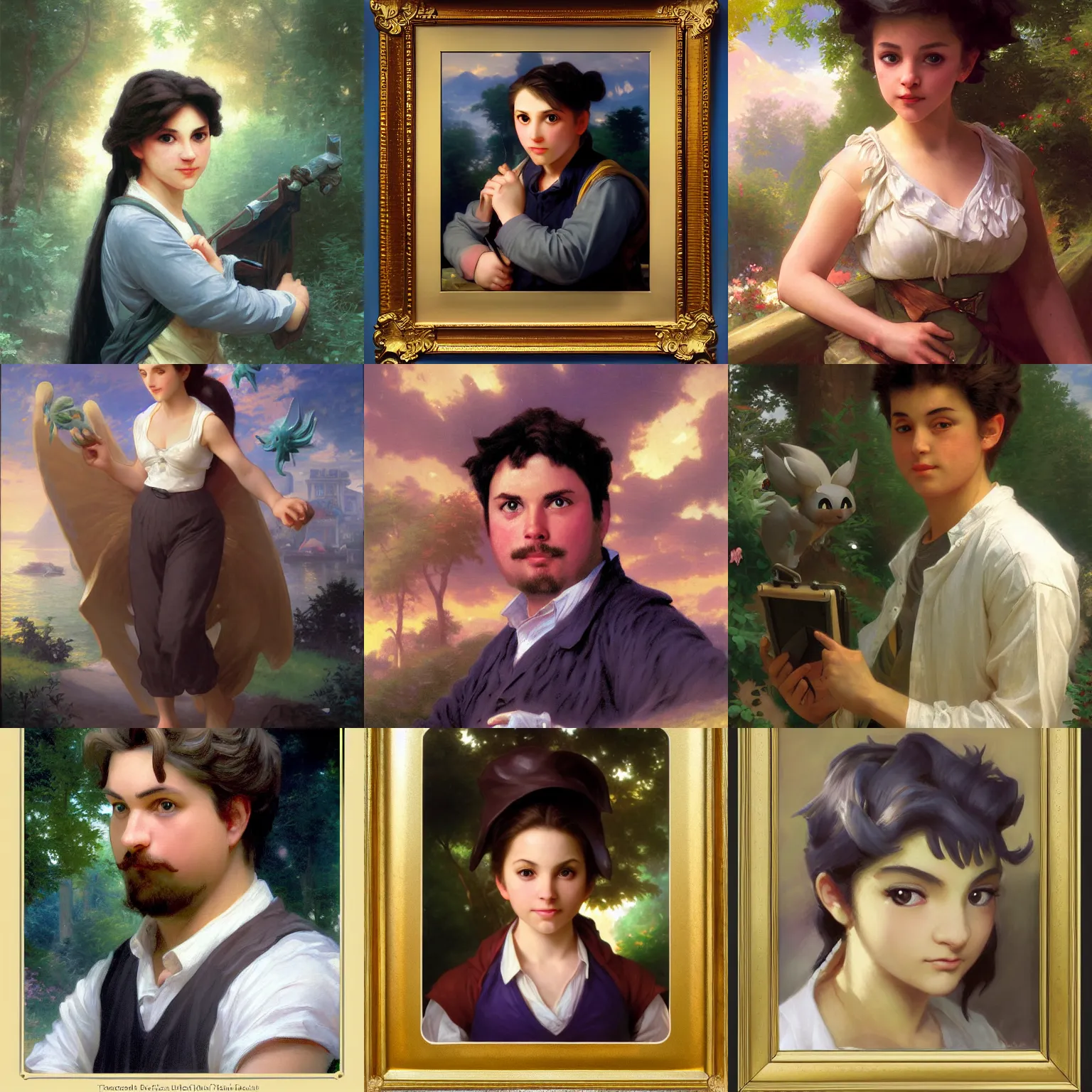 Prompt: detailed portrait painting of a new pokemon by Thomas Kinkade, William-Adolphe Bouguereau and Ted Nasmith, Booru, RPG portrait