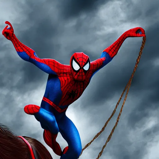 Prompt: spiderman riding a horse, cinematic, digital art