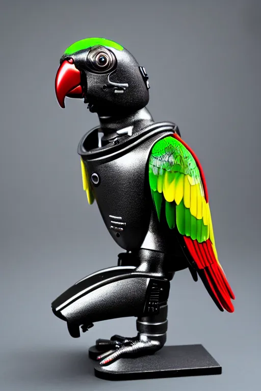 Image similar to terminator parrot cyborg, intricate details. front on, symmetrical. industrial design. good design award, innovative product concepts, most respected design