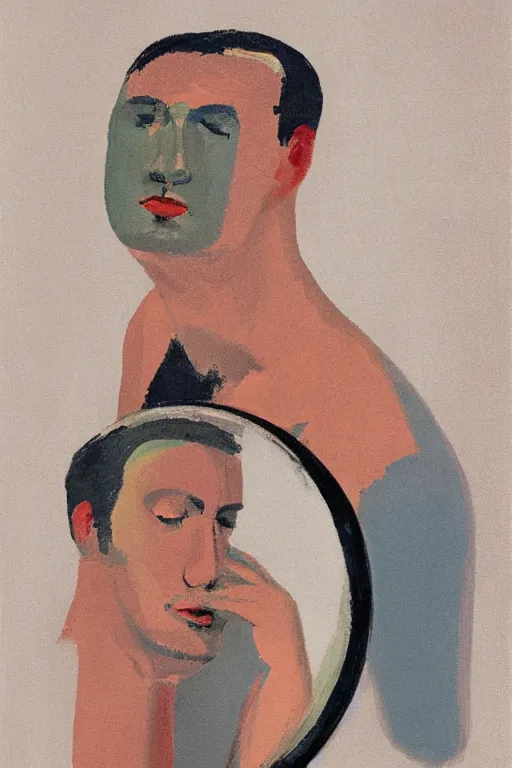 Image similar to man looking into a mirror, 1960’s minimalist advertising illustration, painterly, expressive brush strokes