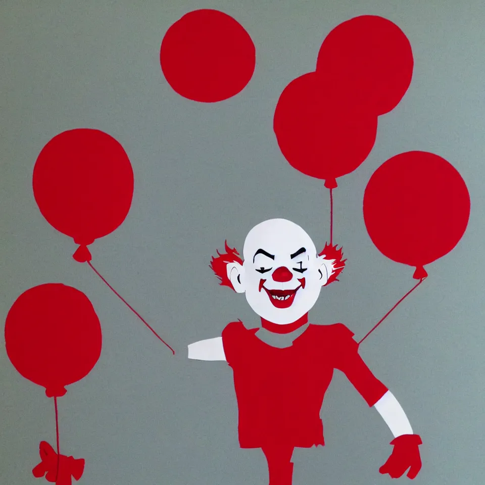 Image similar to pennywise the clown in a red balloon, paper cutout