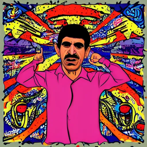 Image similar to omar souleyman (syrian) in the style of daniel johnston and outsider art, 4k, arabic text