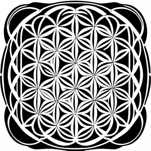 Prompt: ' flower of life'geometry concept drawing plan in black ink line - art